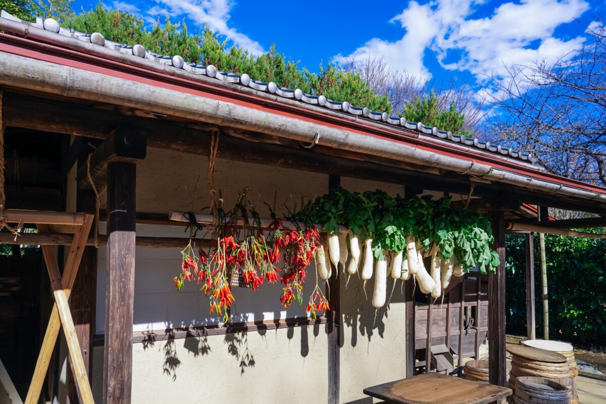 軒先に吊るされた干し菜(干し野菜)
