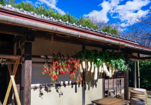 軒先に吊るされた干し菜（干し野菜）